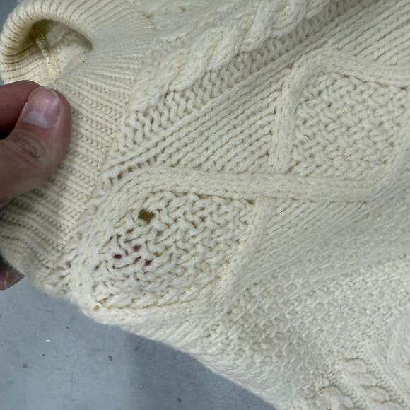 Vintage LL Bean Cable Knit Sweater Mens L Tall Beige Wool Fisherman Made in USA - Picture 6 of 7